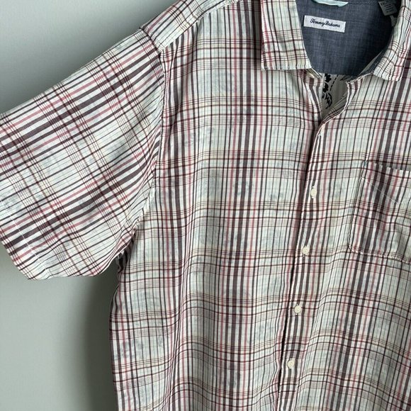 Tommy Bahama Plaid Short Sleeve Button Down Shirt Hawaiian Aloha - Picture 4 of 6